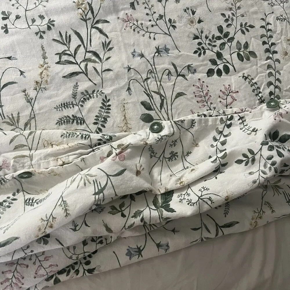 IKEA TIMJANSMOTT Duvet Cover Full/Queen + Shams 218X218 White Floral Botanicals